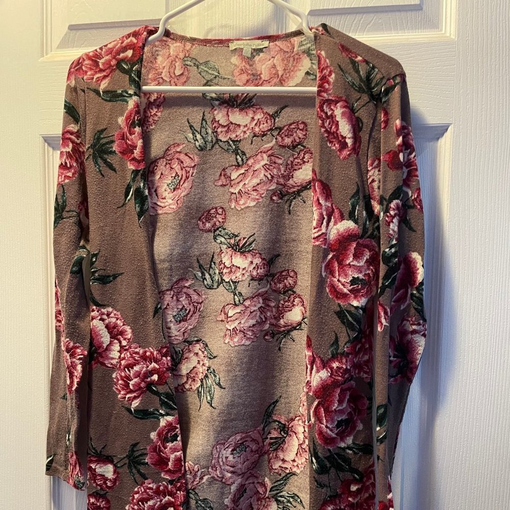 long pink floral cardigan
